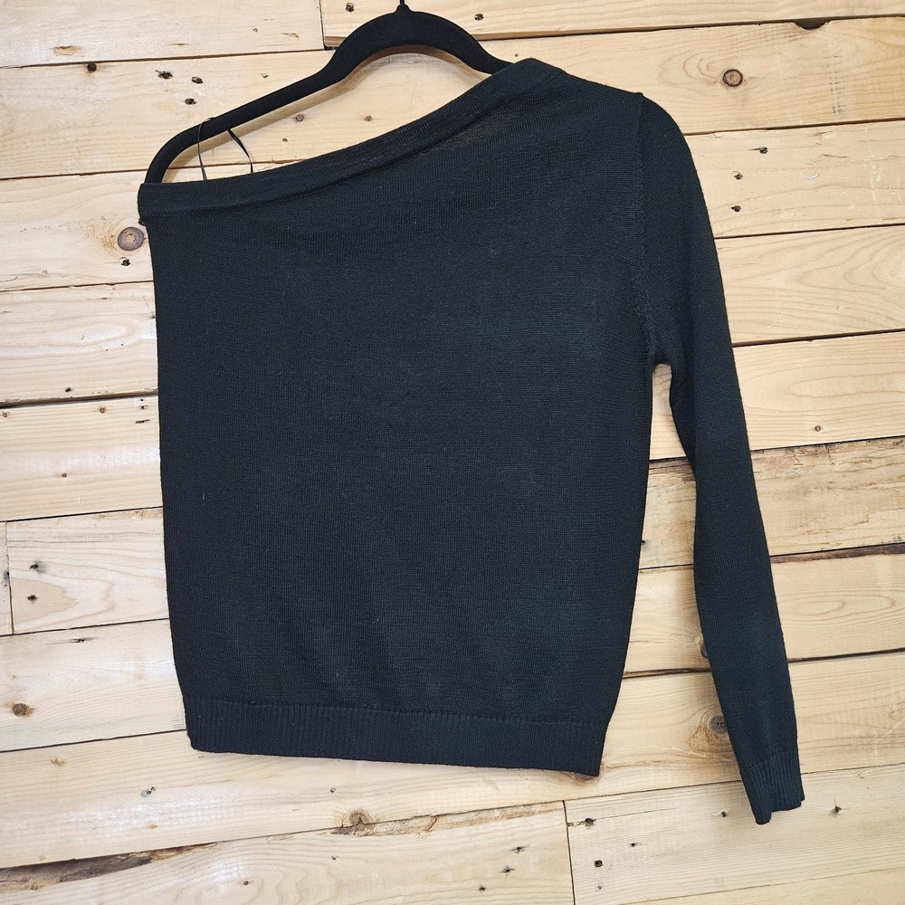 Trouve Sweater XS Black Knit One Shoulder Top Wool‎ Blend